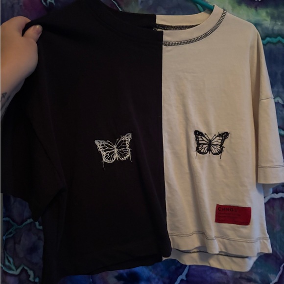 CHNGE Black and White Butterfly Crop Top - Picture 1 of 1